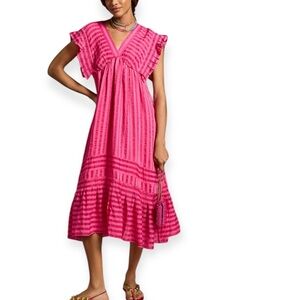Anthropologie Pink Flutter Sleeve Dress